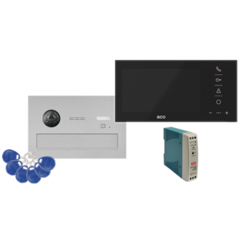 ZESTAW DOMOFONOWY ACO COMO-PRO-POST-V1 + MONITOR GLASS-PRO-7 BK + MDR-20-15 + BRELOKI